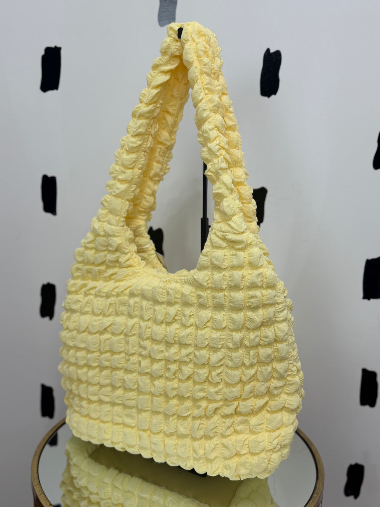 Pale Yellow Quilted Puffer Hobo Bag