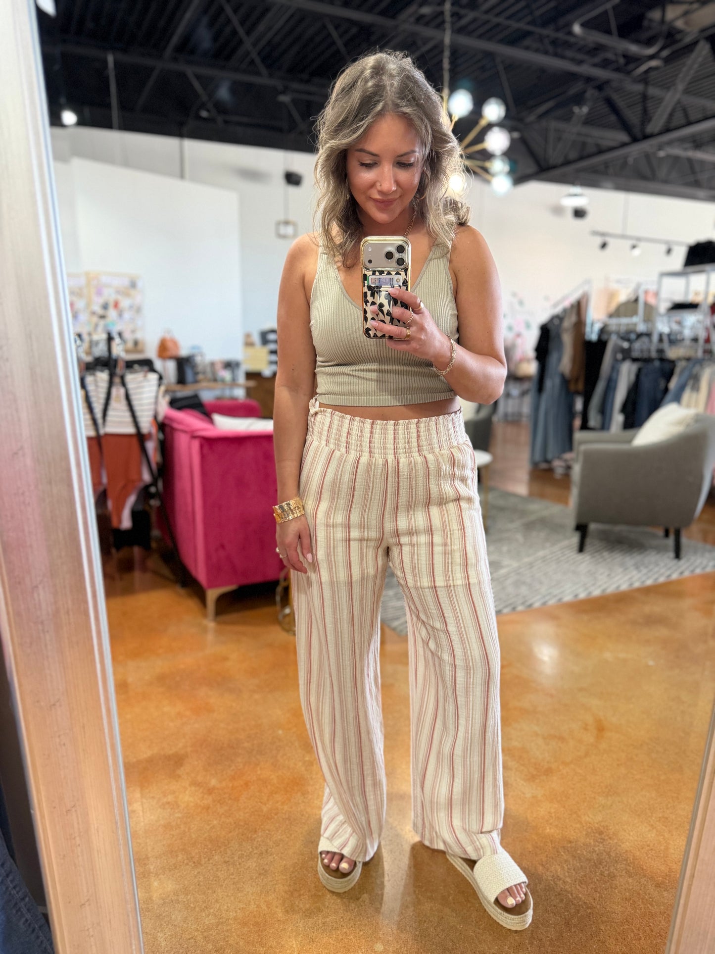 Brick Striped Gauze Wide Leg Pants
