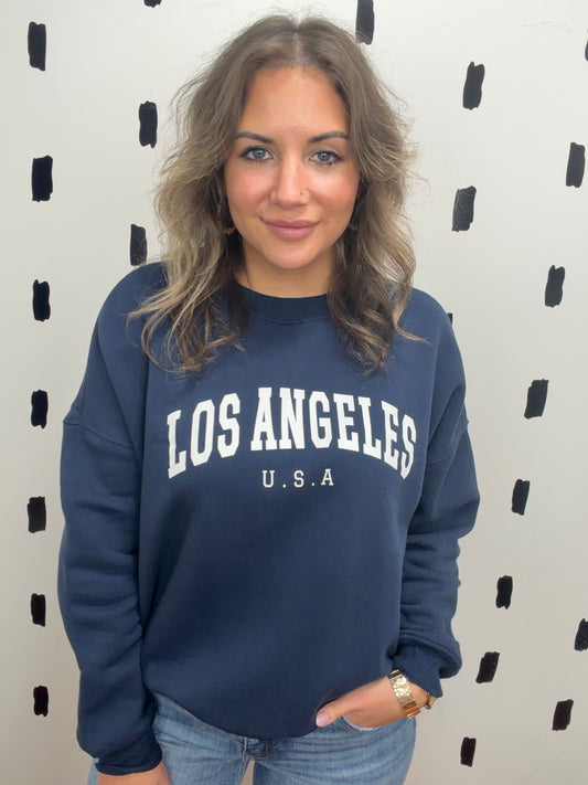 Navy LA Graphic Crew Neck Sweatshirt