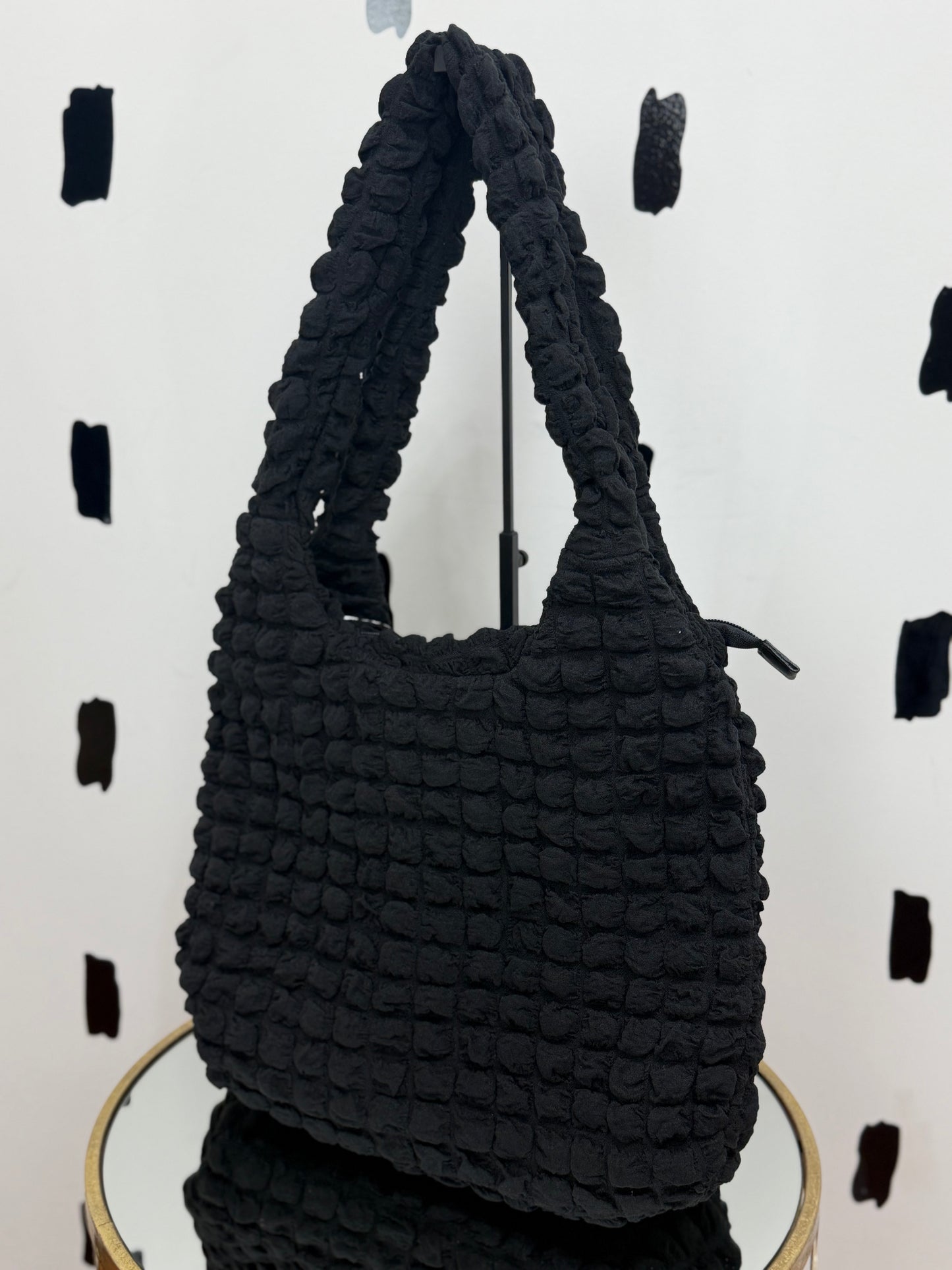 Black Quilted Puffer Hobo Bag