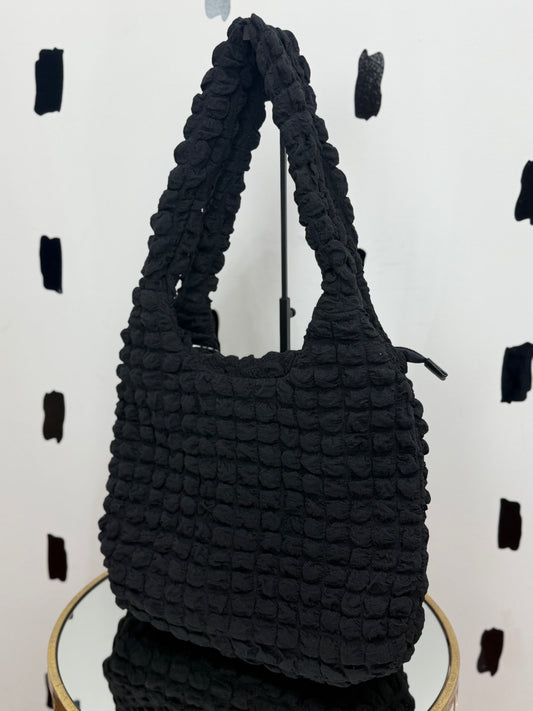 Black Quilted Puffer Hobo Bag