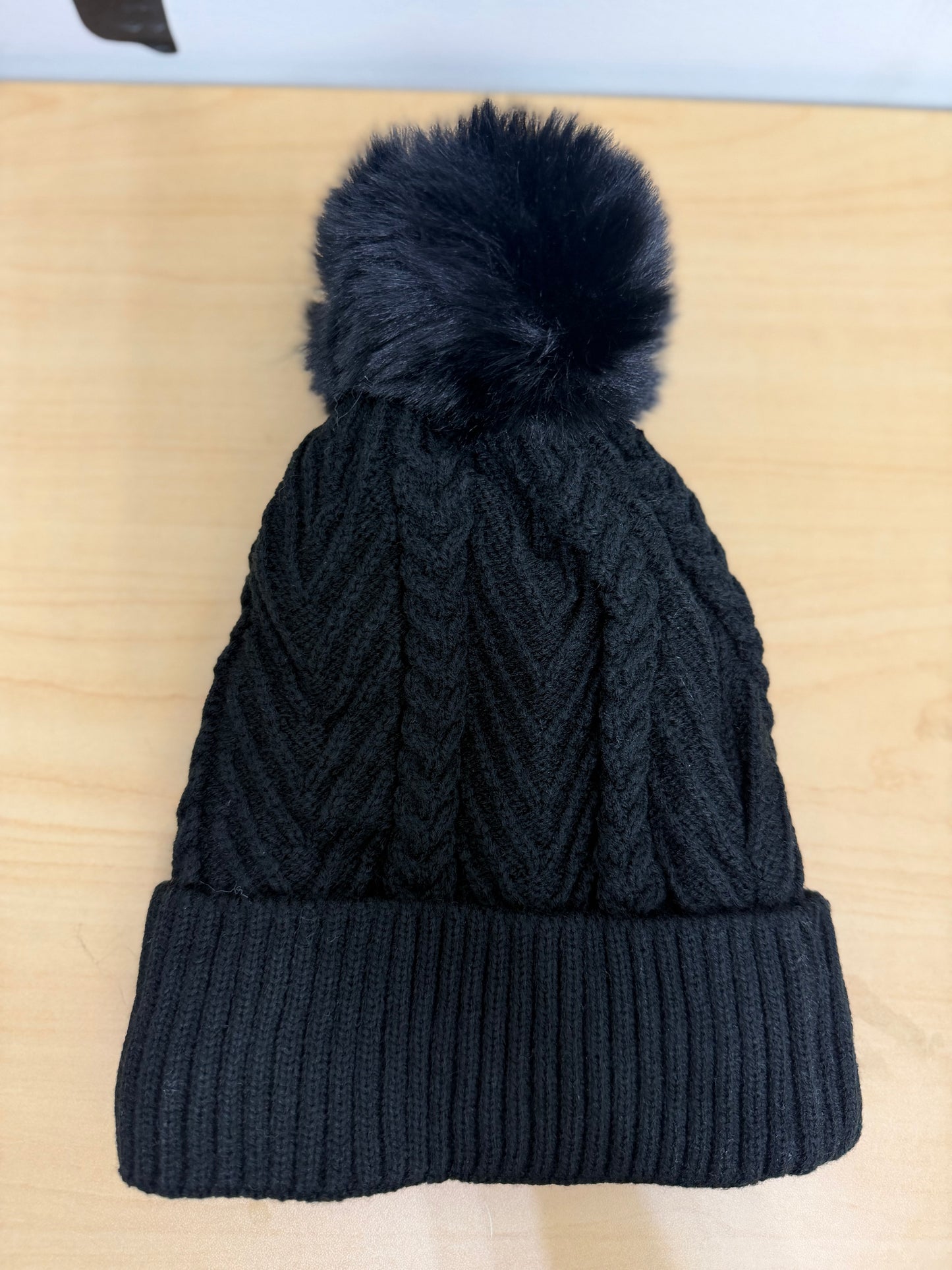 Woven Knitted Lined Pom Beanie