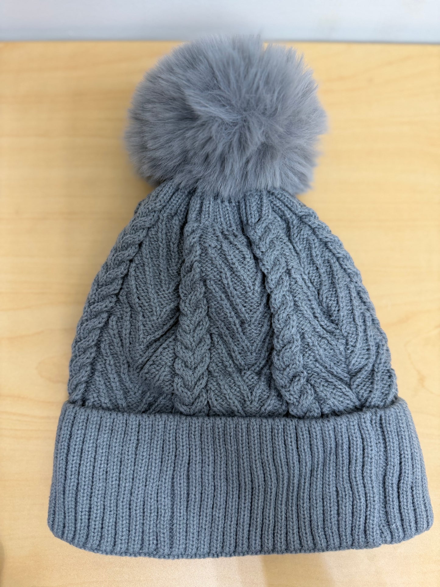 Woven Knitted Lined Pom Beanie