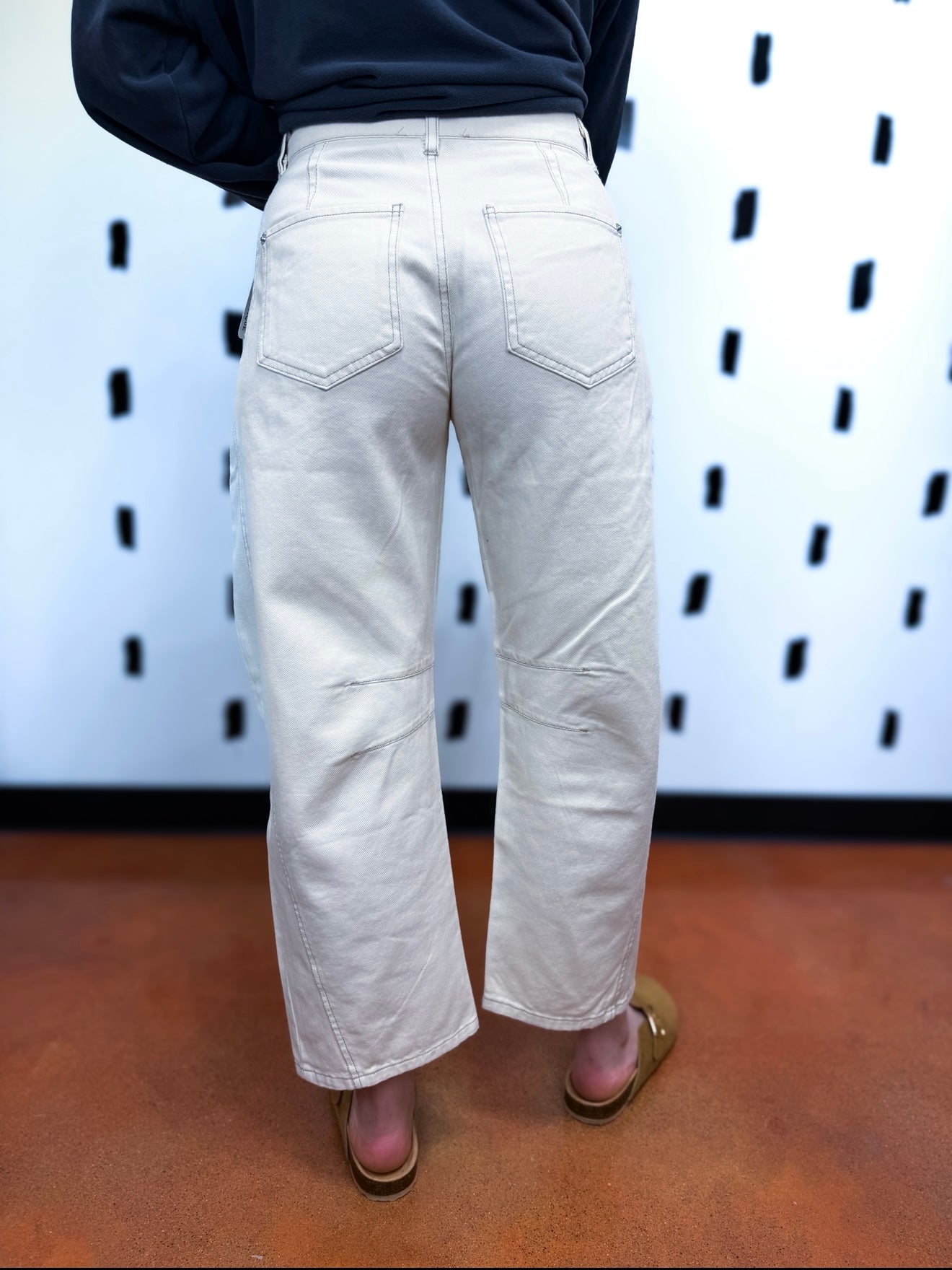 Ecru Wide Leg High Waist Cropped Pants