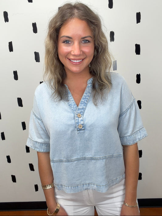 Short Sleeve Denim Chambray Top