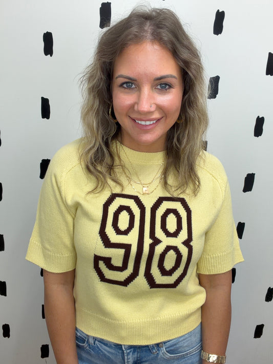 Yellow Graphic Short Sleeve Sweater