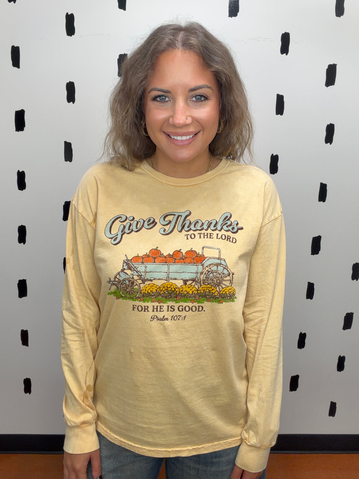 Golden Give Thanks Graphic Long Sleeve Top