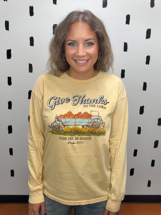 Golden Give Thanks Graphic Long Sleeve Top