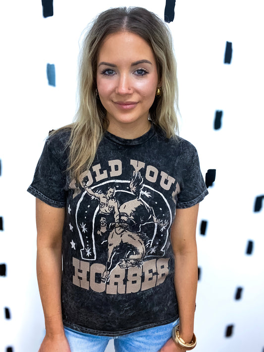Grey Hold Your Horses Graphic Tee