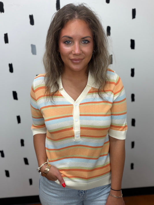 Orange Combo Striped Short Sleeve Polo