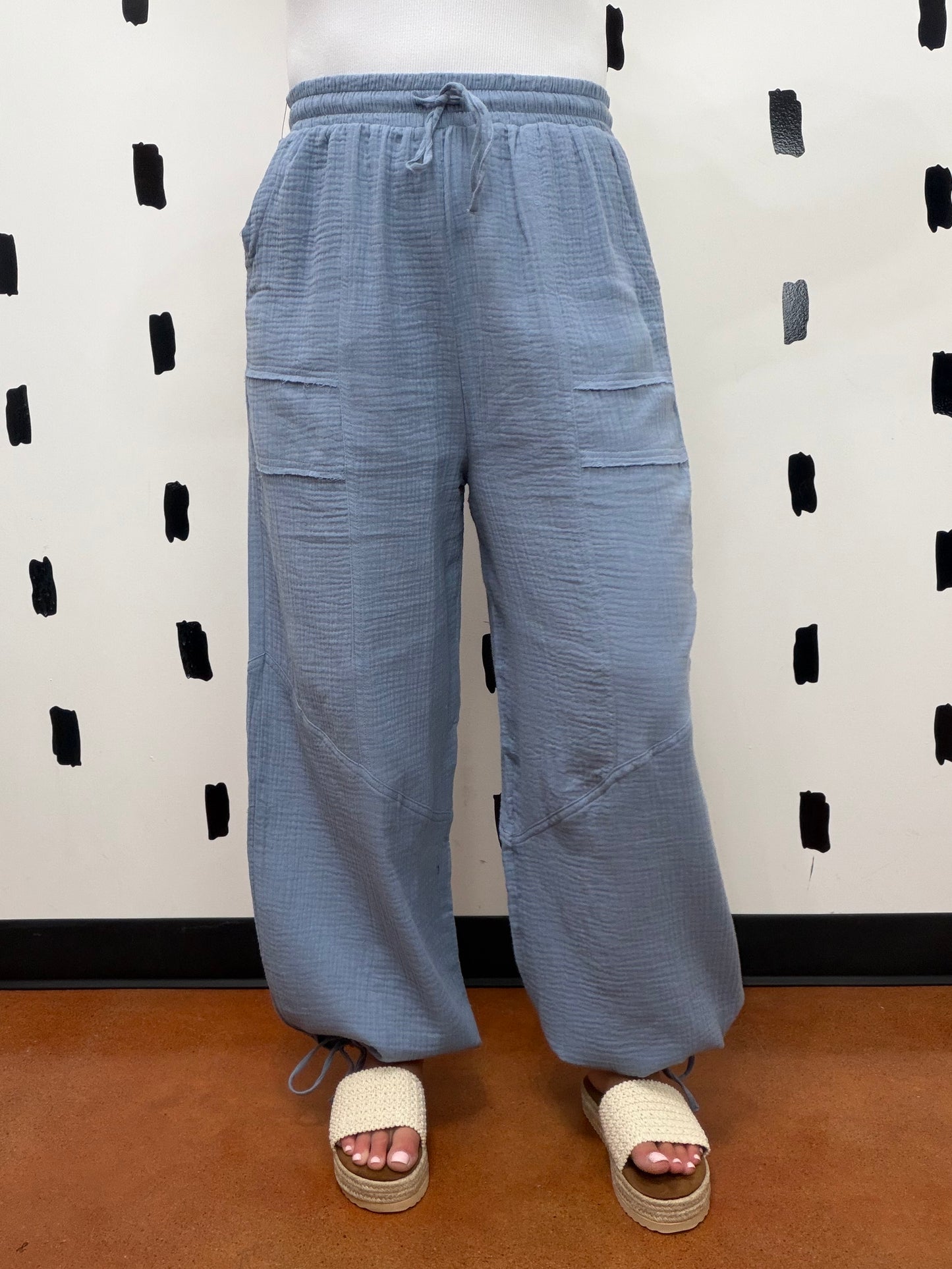 Denim Wide Leg Gauze Pants