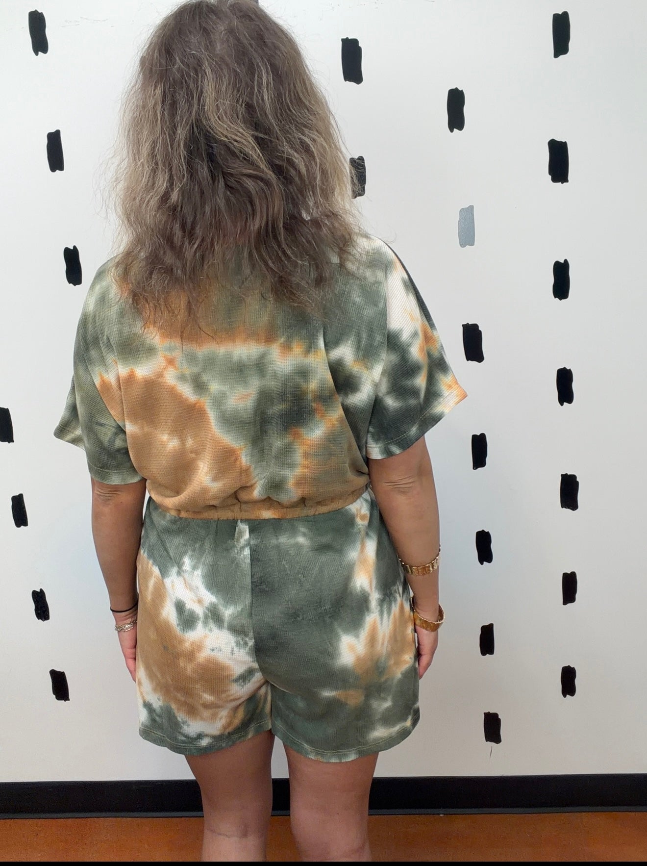 Olive/Mustard Tie-Dye Waffle Knit Romper
