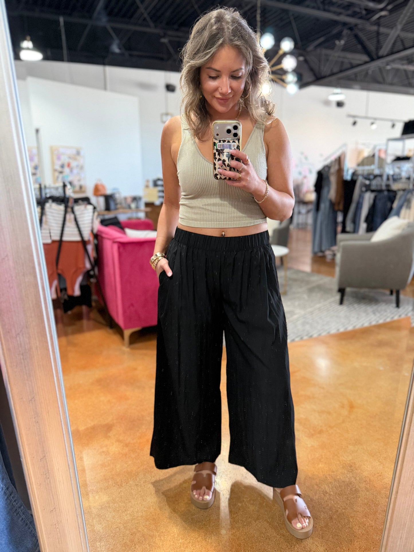 Black Flowy Wide Leg