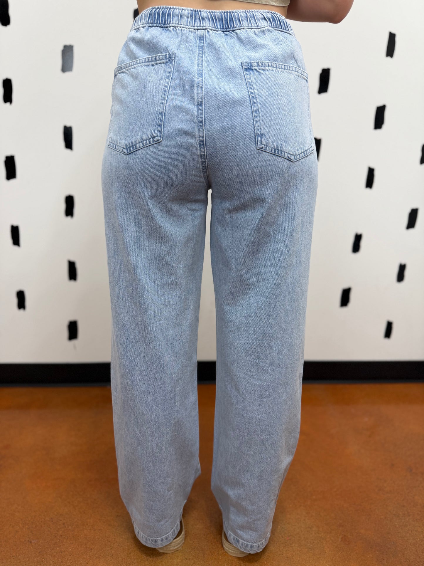 Light Wash Drawstring Wide Leg Denim Pants