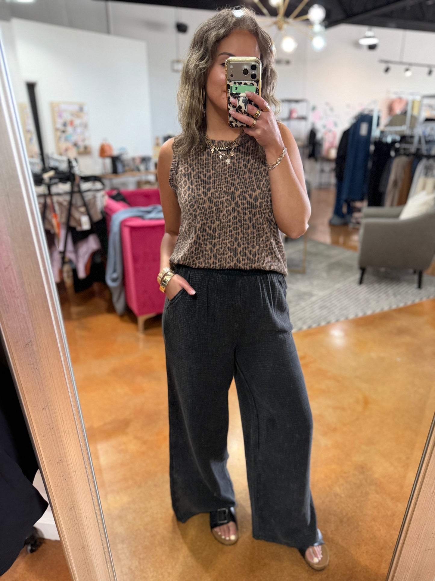 Mocha Animal Print Ribbed Sleeveless Top