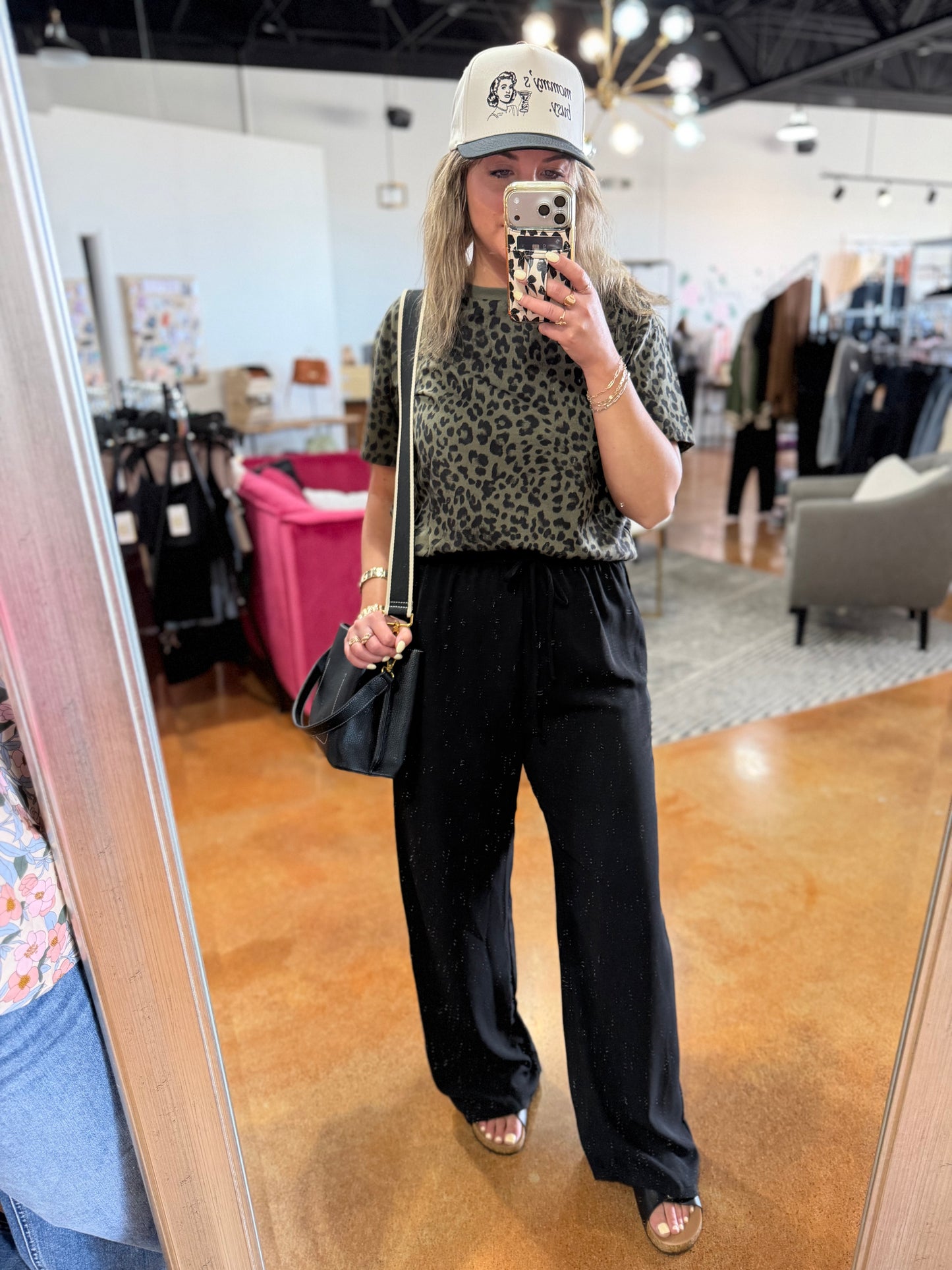 Olive/Black Short Sleeve Leopard Print Top