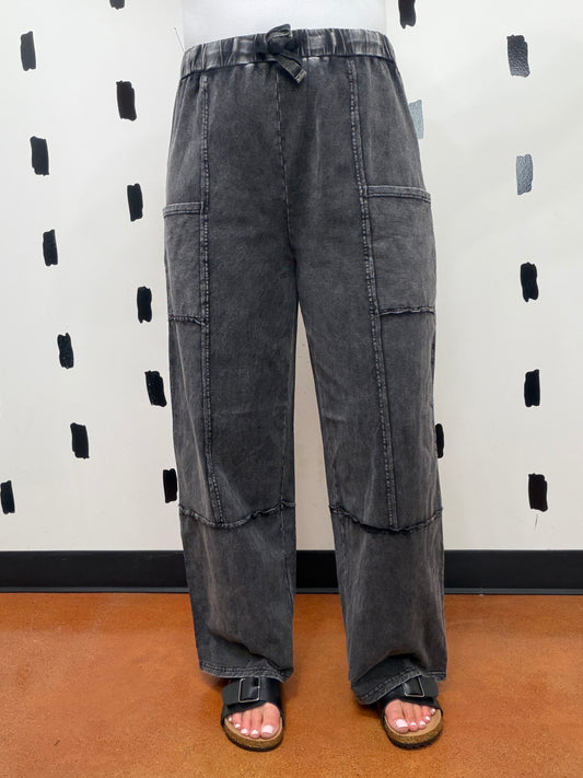 Black Mineral Wash Wide Leg Pants