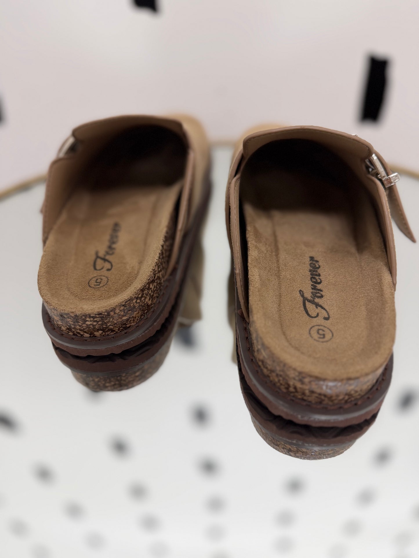 Taupe Buckle Clogs
