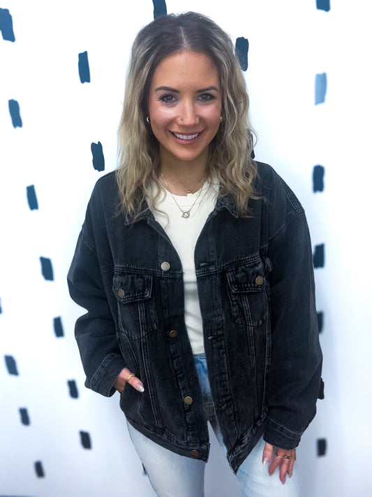 Charcoal Boxy Cut Denim Jacket