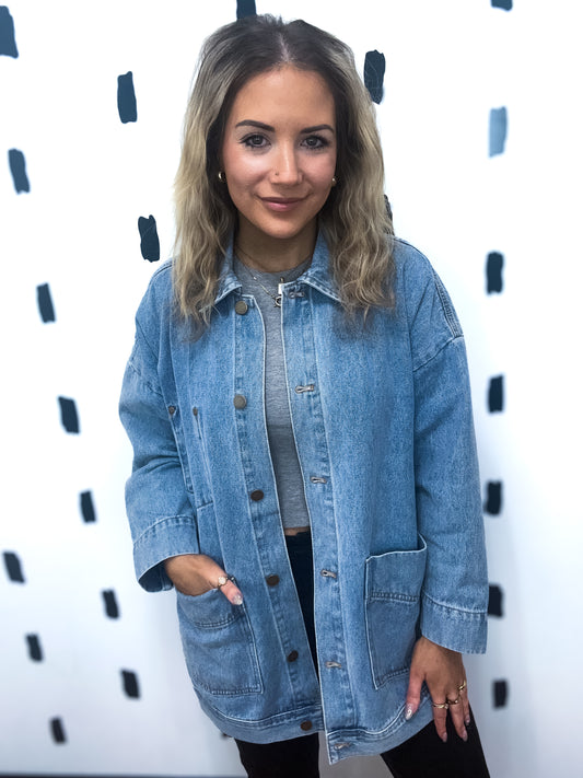 Med Wash Boxy Denim Jacket