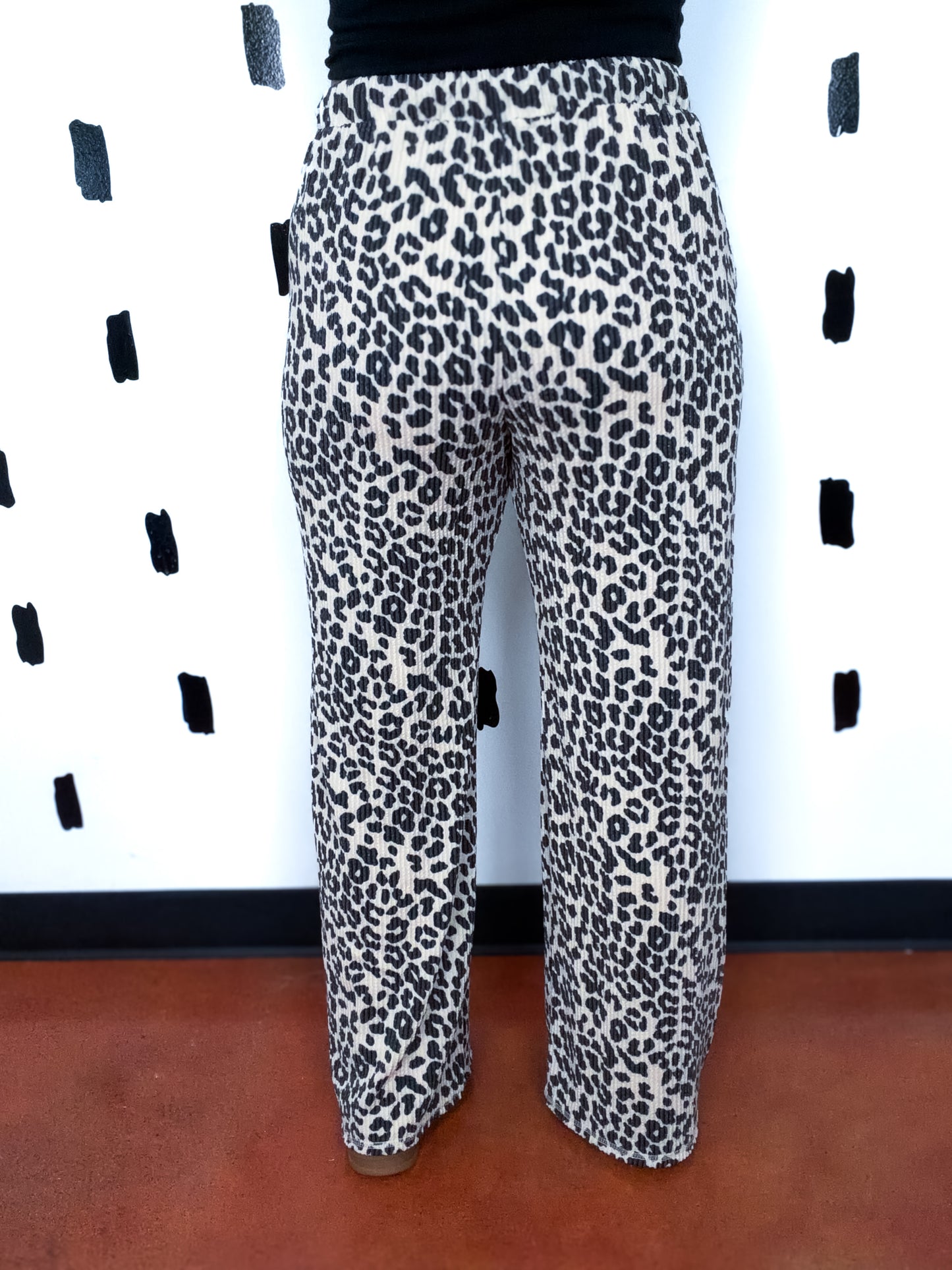 Beige Animal Print Wide Leg Pants