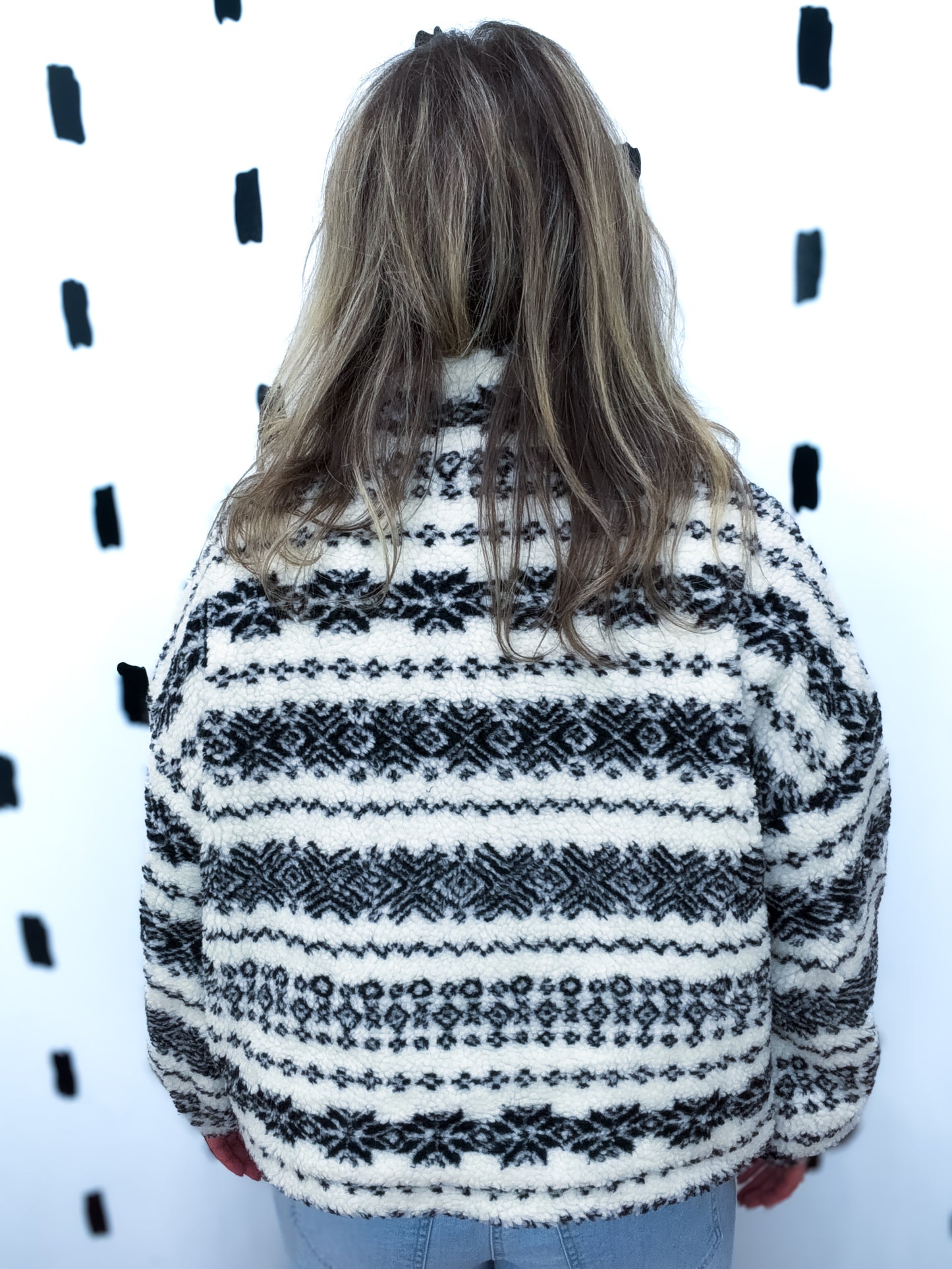 Ivory Fleece Zip Patterned Jacket