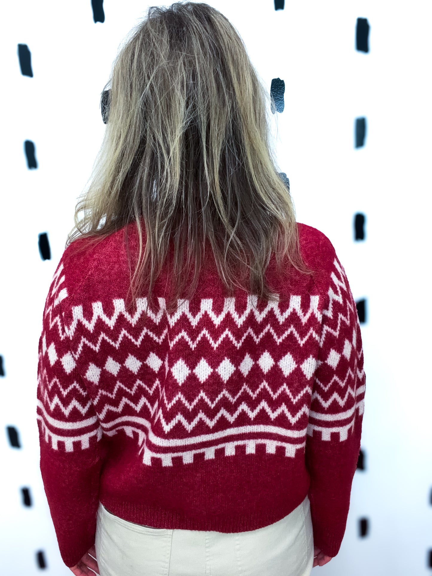 Red/Ivory Printed Raglan Sweater