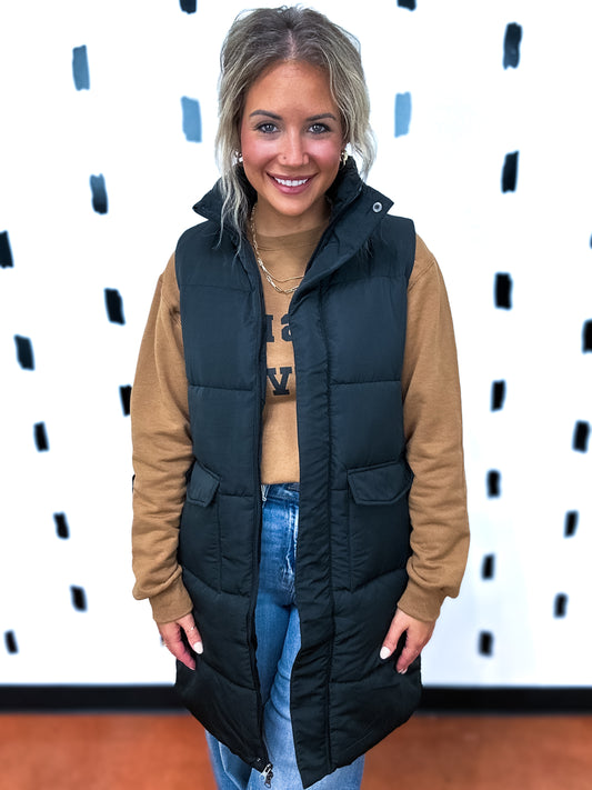 Black Long Puffer Vest