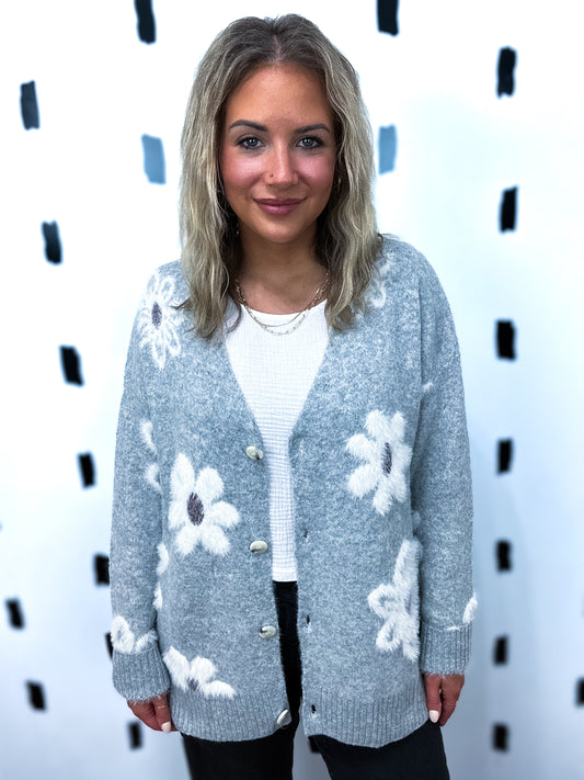 H.Grey Floral Button Front Cardigan