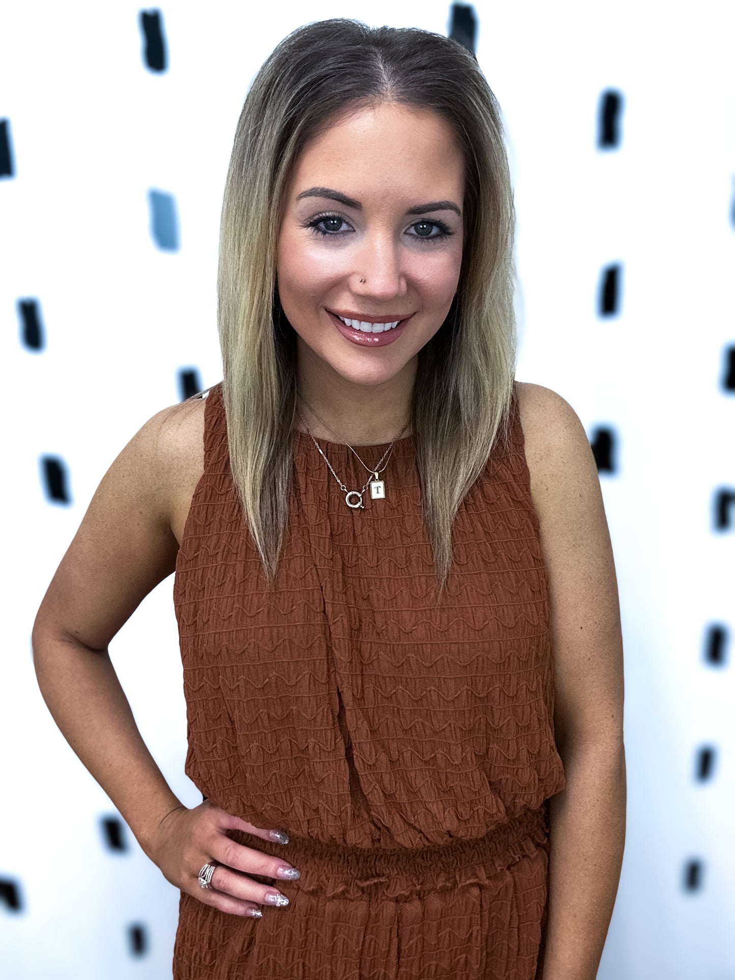 Ginger Textured Stretchy Tank Blouse