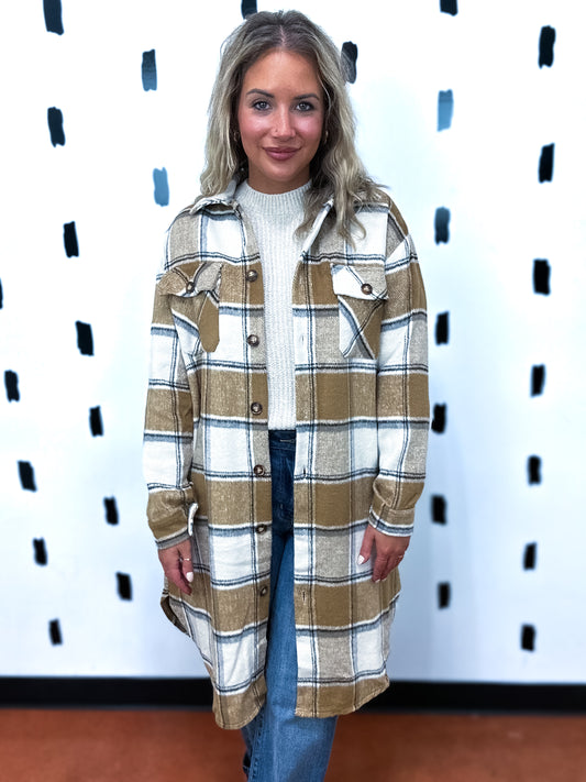 Tan Plaid Long Flannel