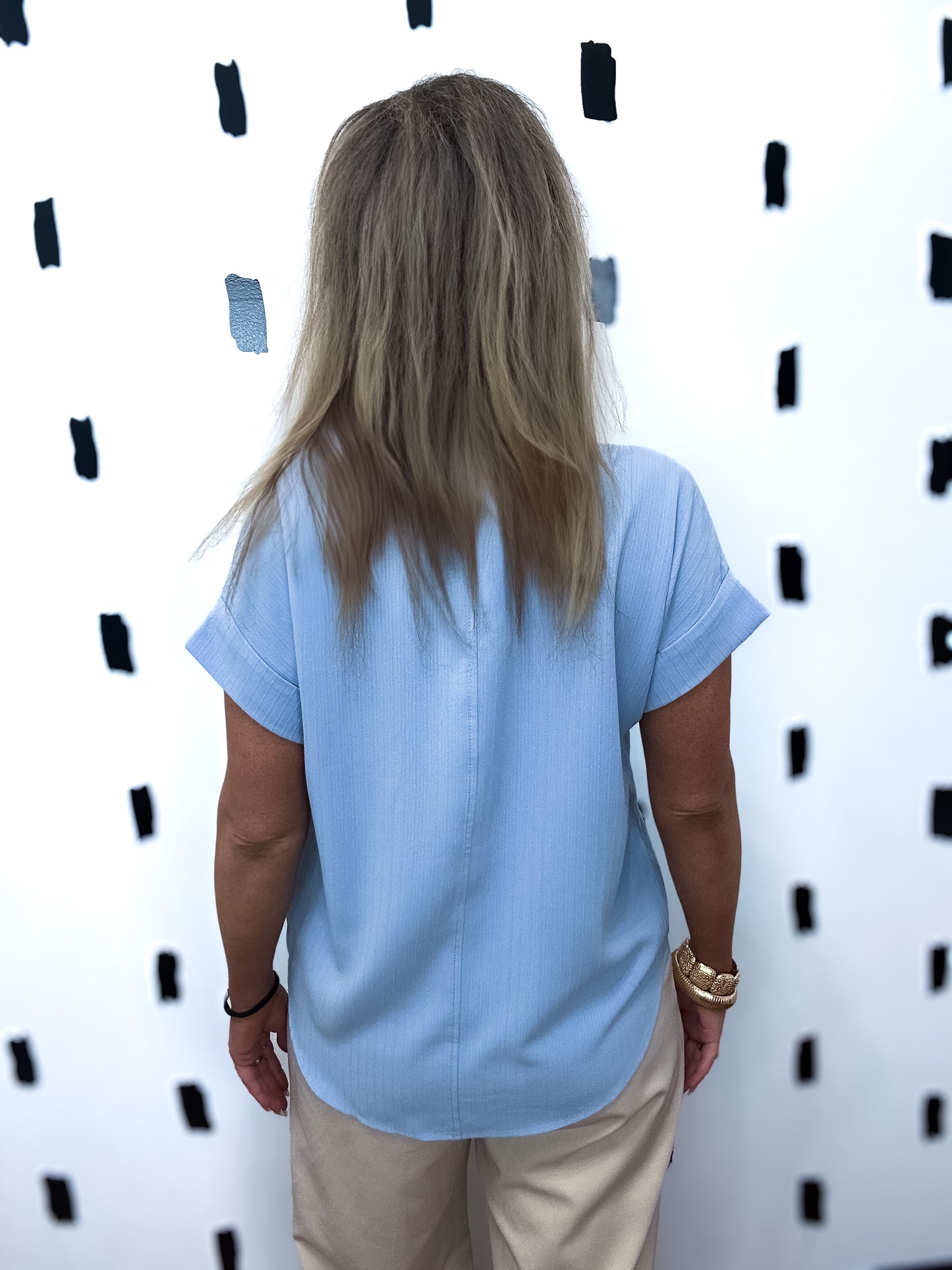 Baby Blue Short Sleeve Button Down Blouse