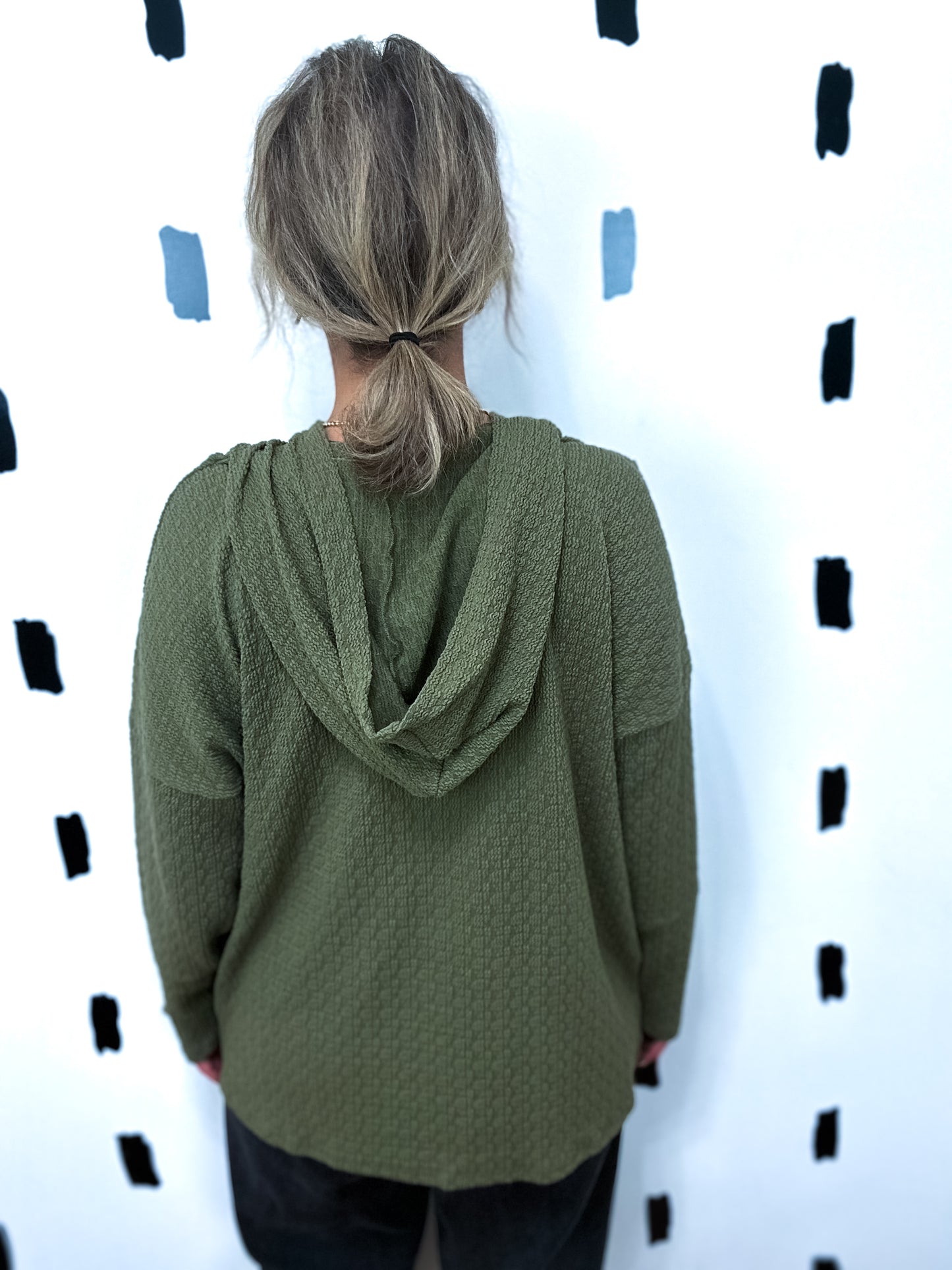 Olive Button Down Hoodie Top