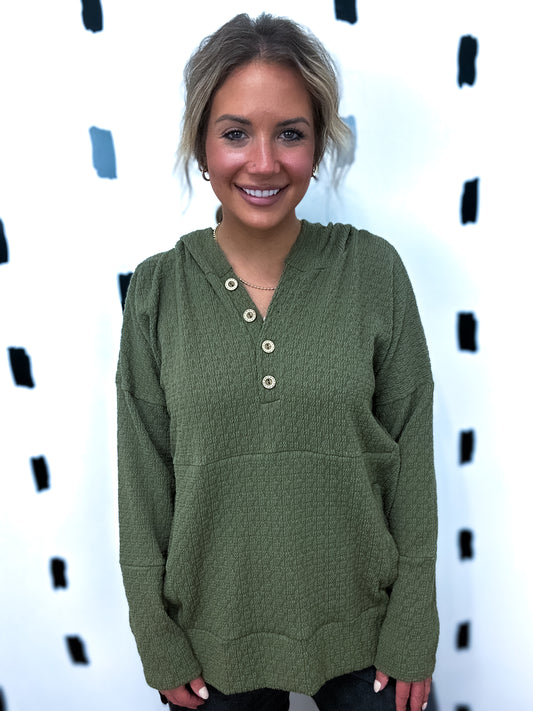 Olive Button Down Hoodie Top