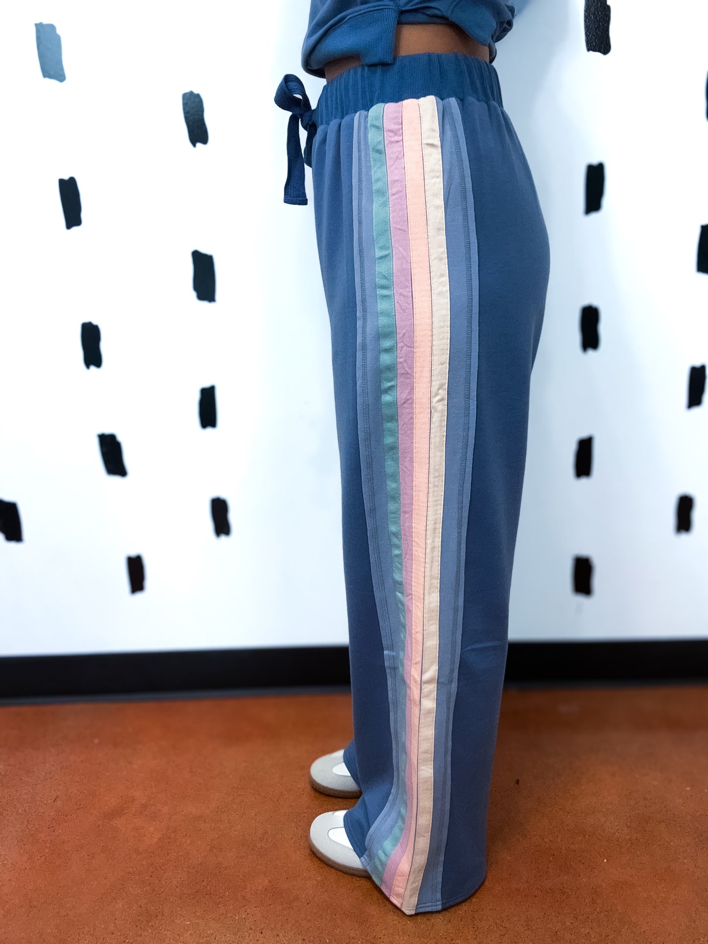 Denim Tape Detail Knit Pants