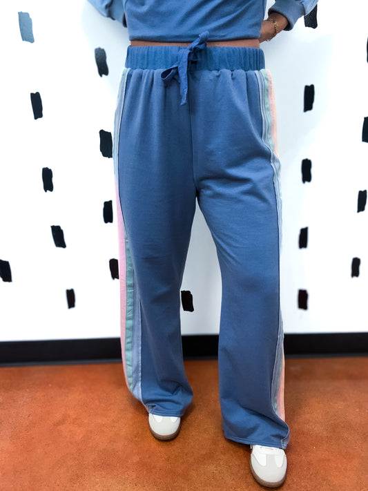 Denim Tape Detail Knit Pants