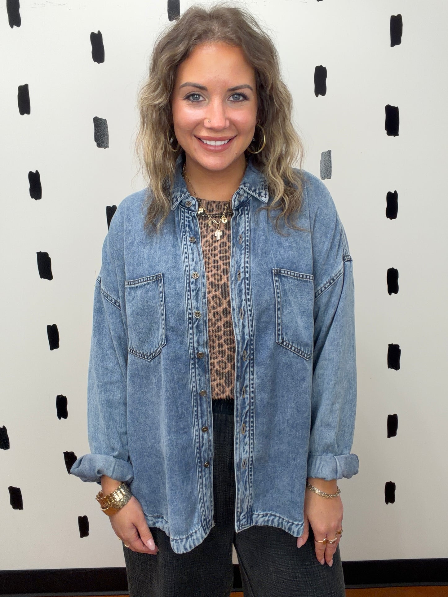 Washed Chambray Button Up Top