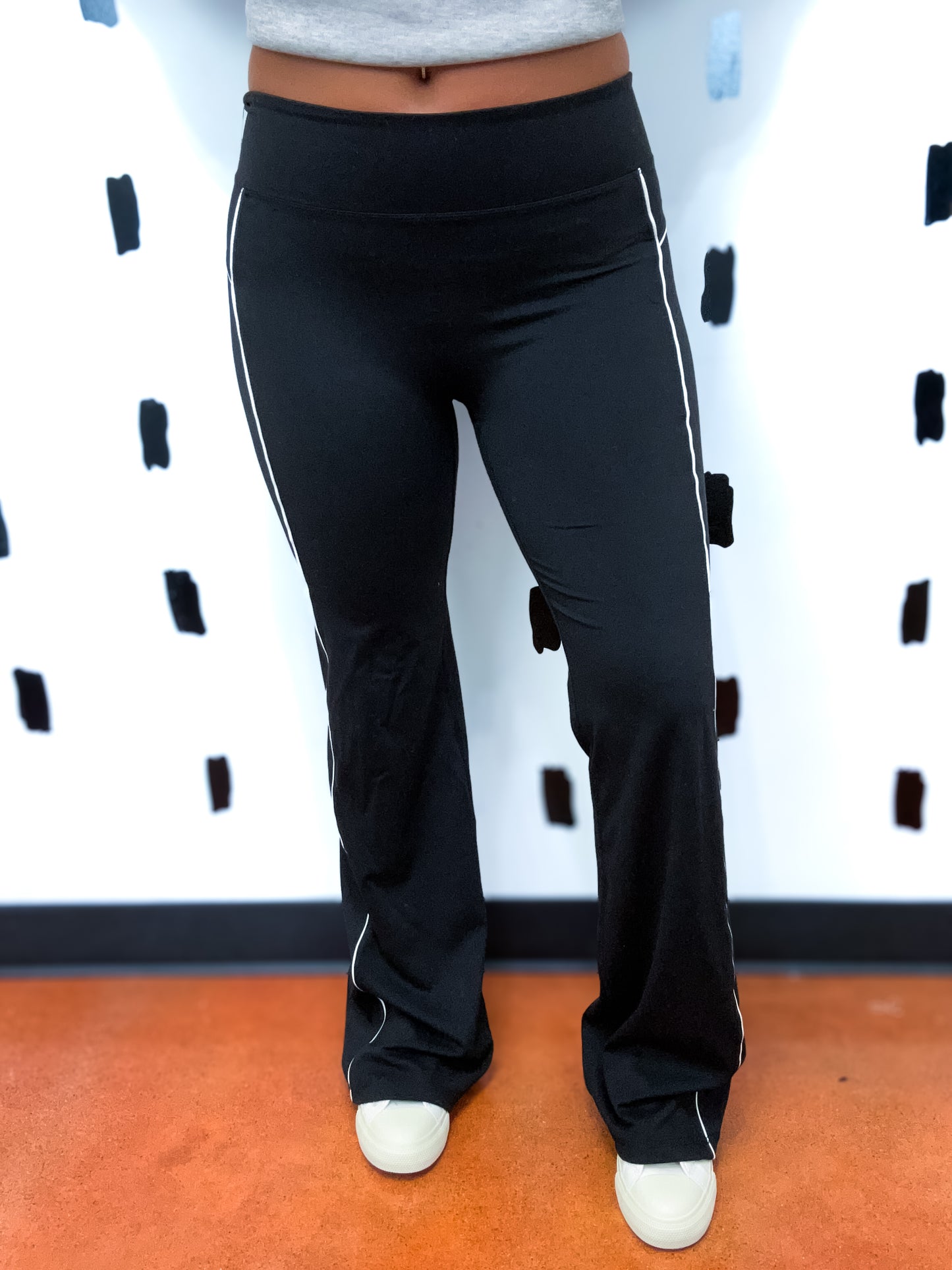 Black Piping Detail Workout Pants