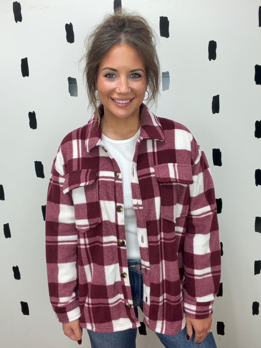 Burgundy Checkered Fleece Shacket