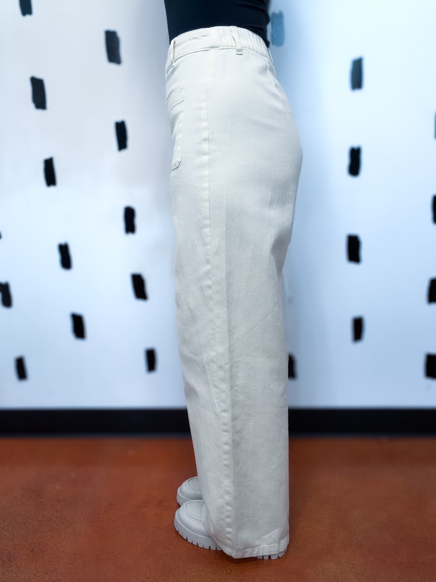Cream High Waist Wide Leg Pants
