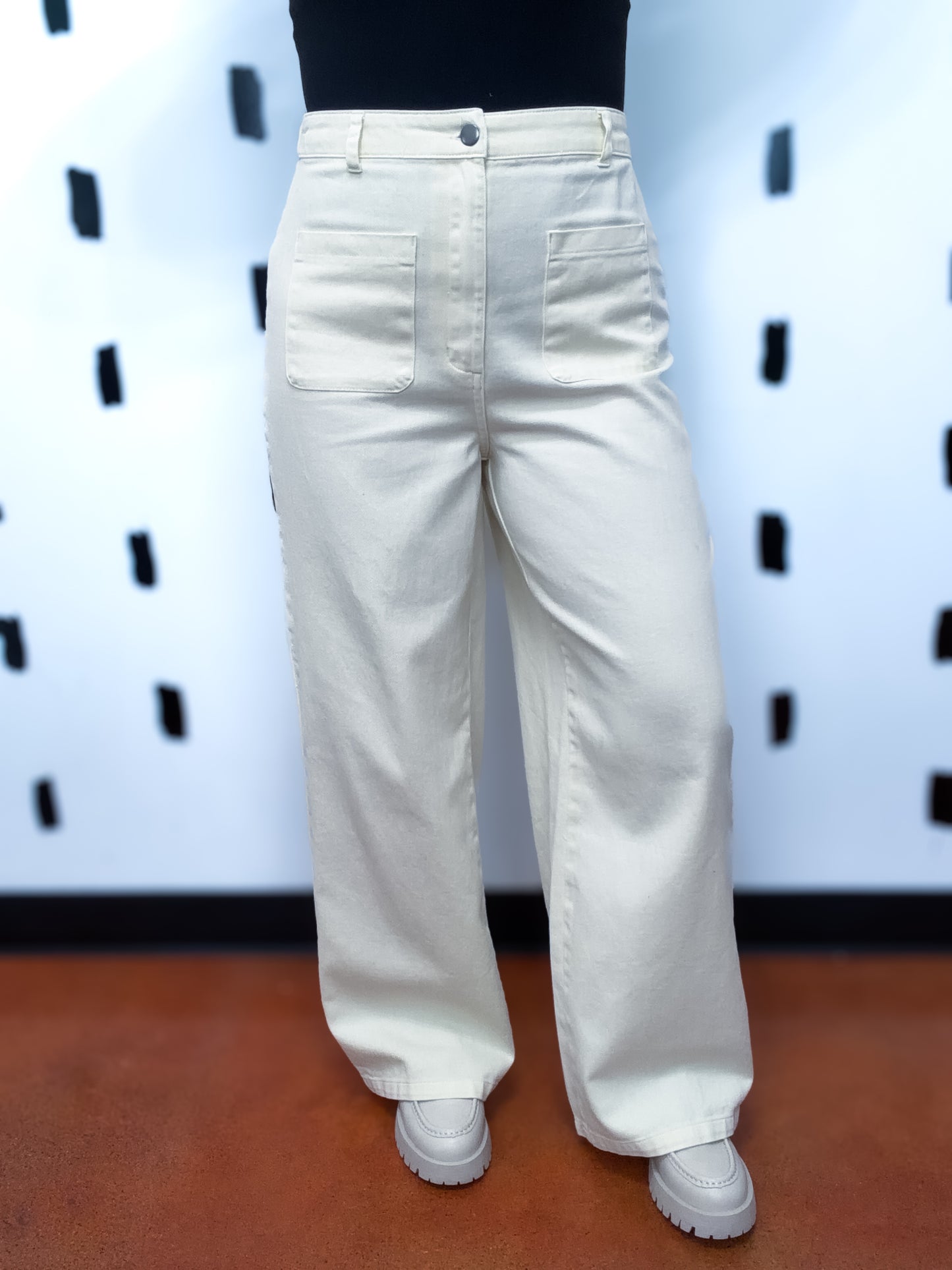 Cream High Waist Wide Leg Pants