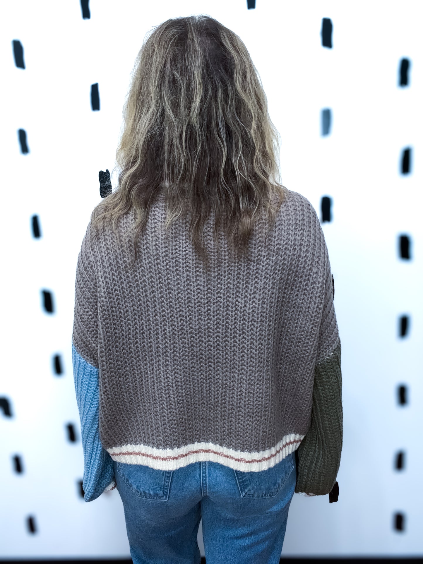 Mocha/Blue Oversized Color Blok Cardigan