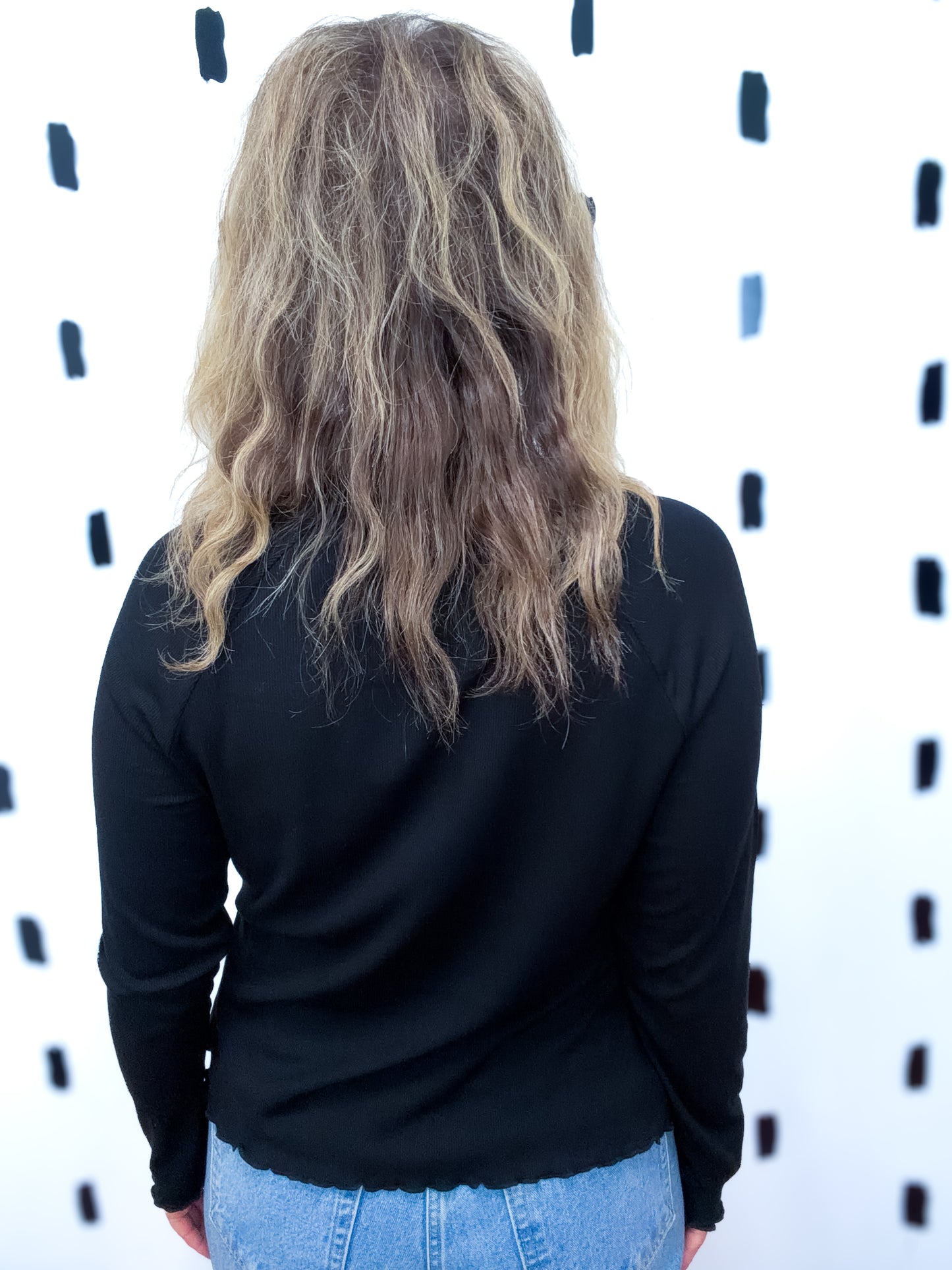 Lettuce Trim High Neck Long Sleeve Top