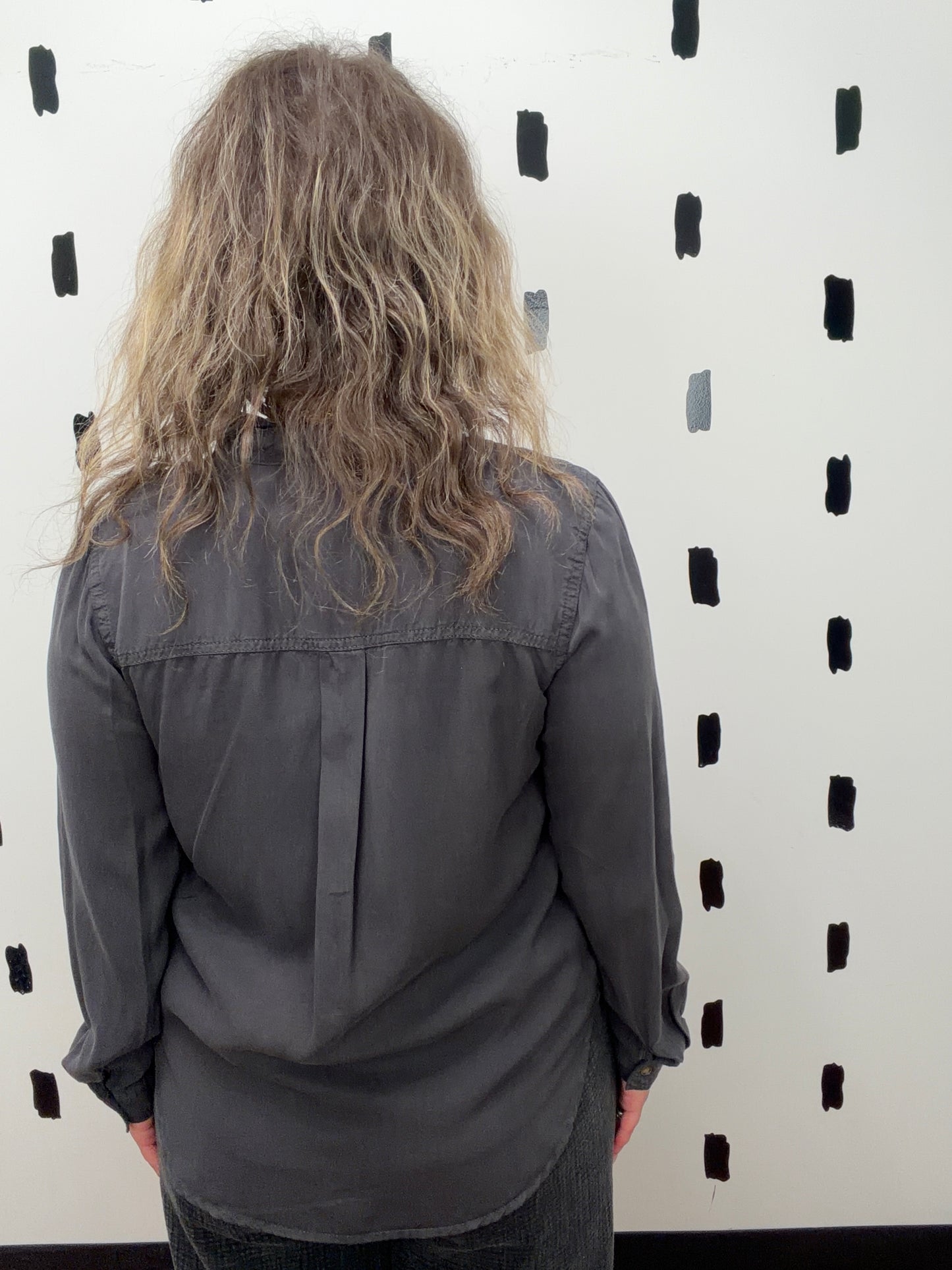Charcoal Long Sleeve Button Up Top