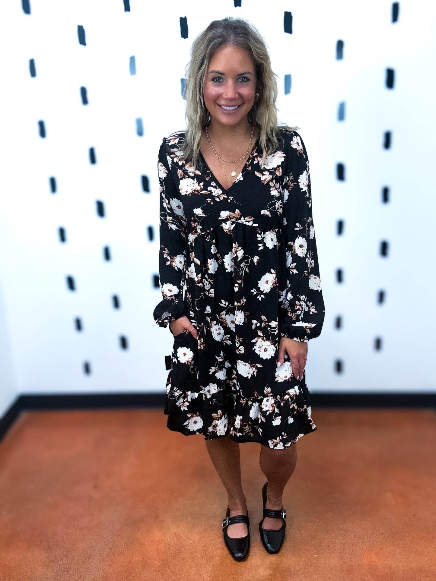 Black Floral Babydoll Dress
