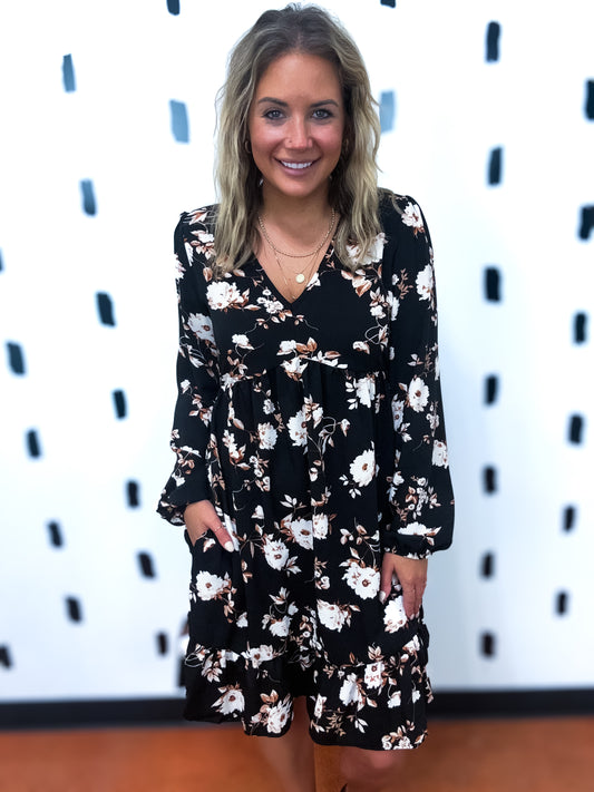 Black Floral Babydoll Dress