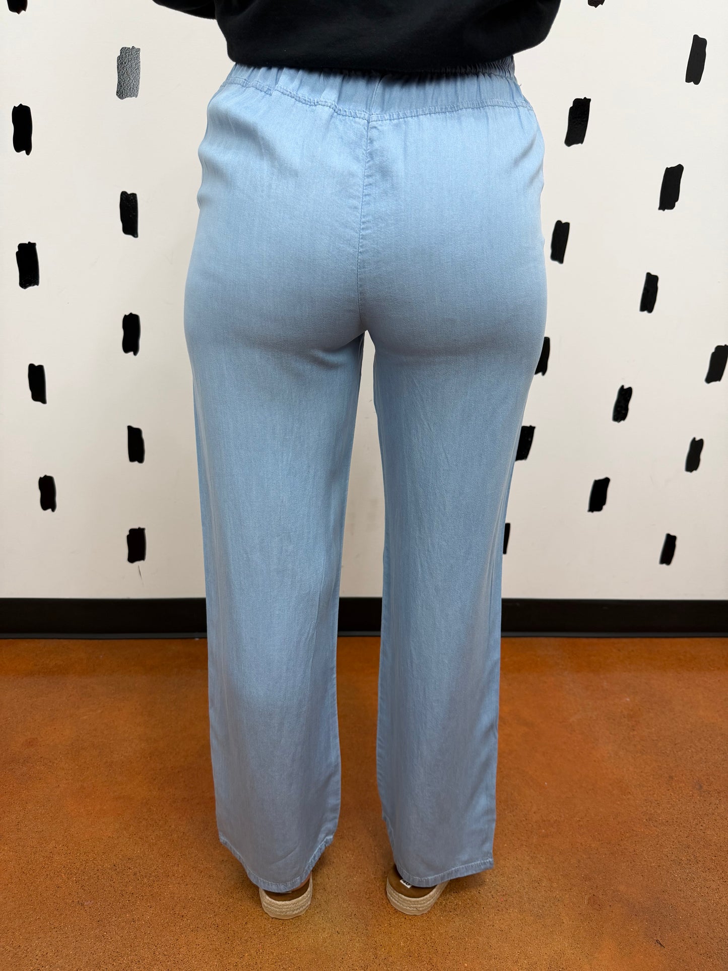 Blue Denim Elastic Waist Long Pants