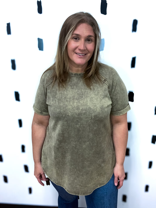 Mocha Acid Wash Short Sleeve Top