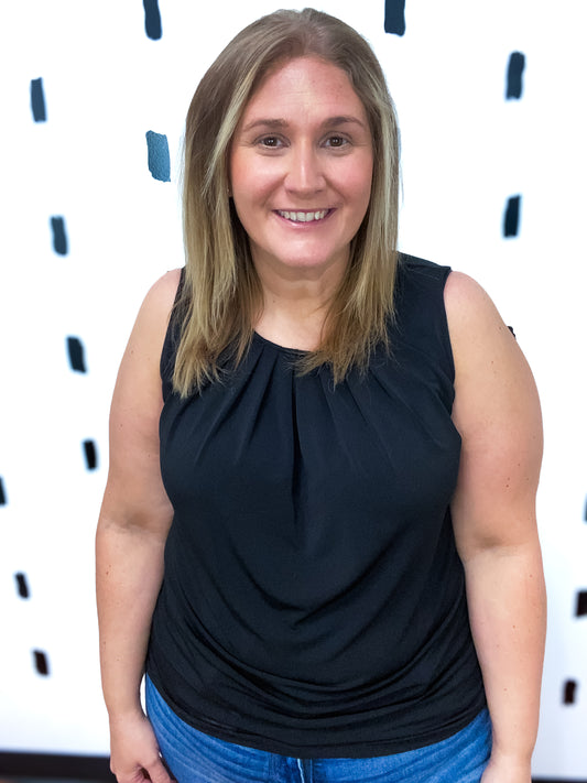 Black Sleeveless Front Pleat Blouse