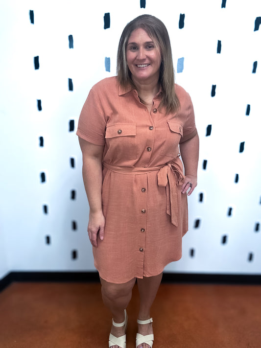 Sienna Collared Button Down Belted Dress